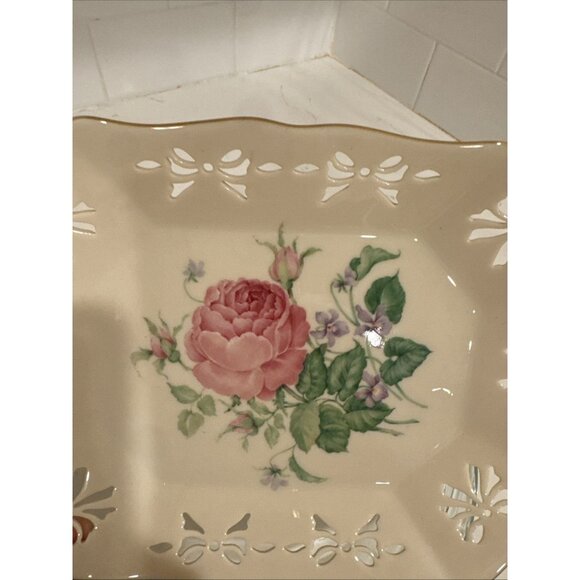 Victorian Rose Collection by Lenox Pierced Ribbon Rectangular Vanity Tray 9" USA - Picture 5 of 16